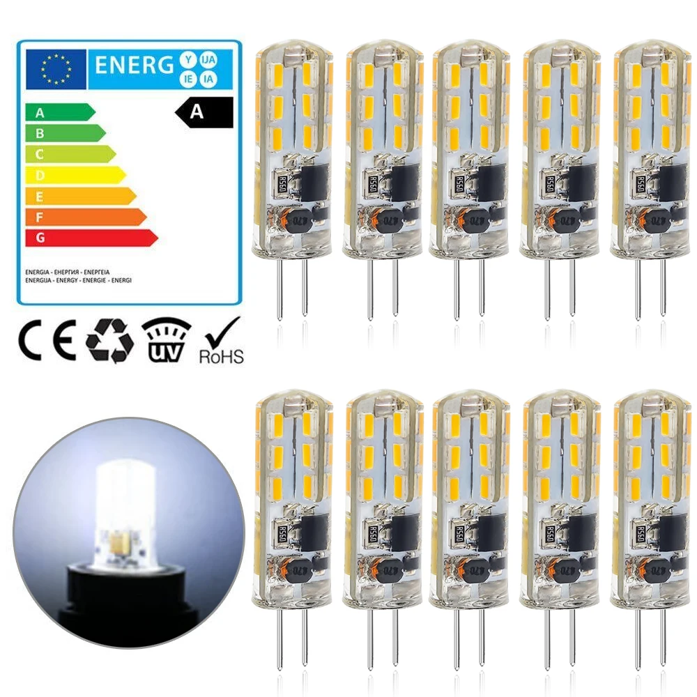 10Pcs G4 LED Bulb 12V AC/DC Cold White Warm White Super Bright 2W 24Led Energy Saving Lamp SMD Pin Base Bulb Light 6000/3000K