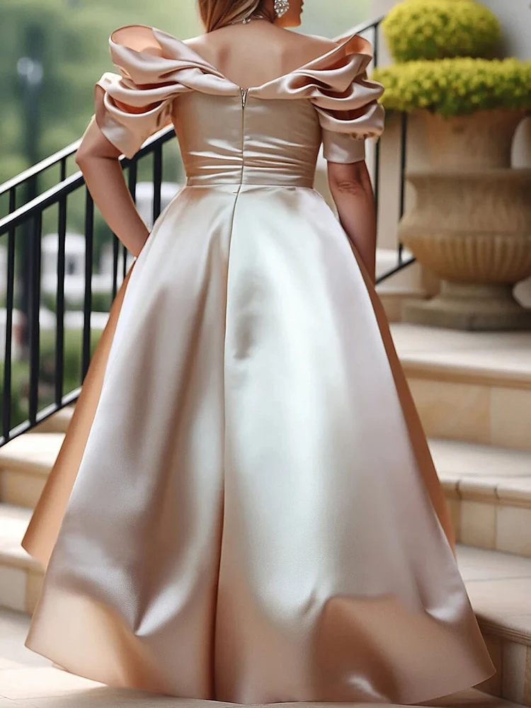 Elegante abito da sera da donna in raso di lusso britannico Solido sexy a strati increspato con scollo a V manica corta Slim Prom Party Wedding Maxi Dress