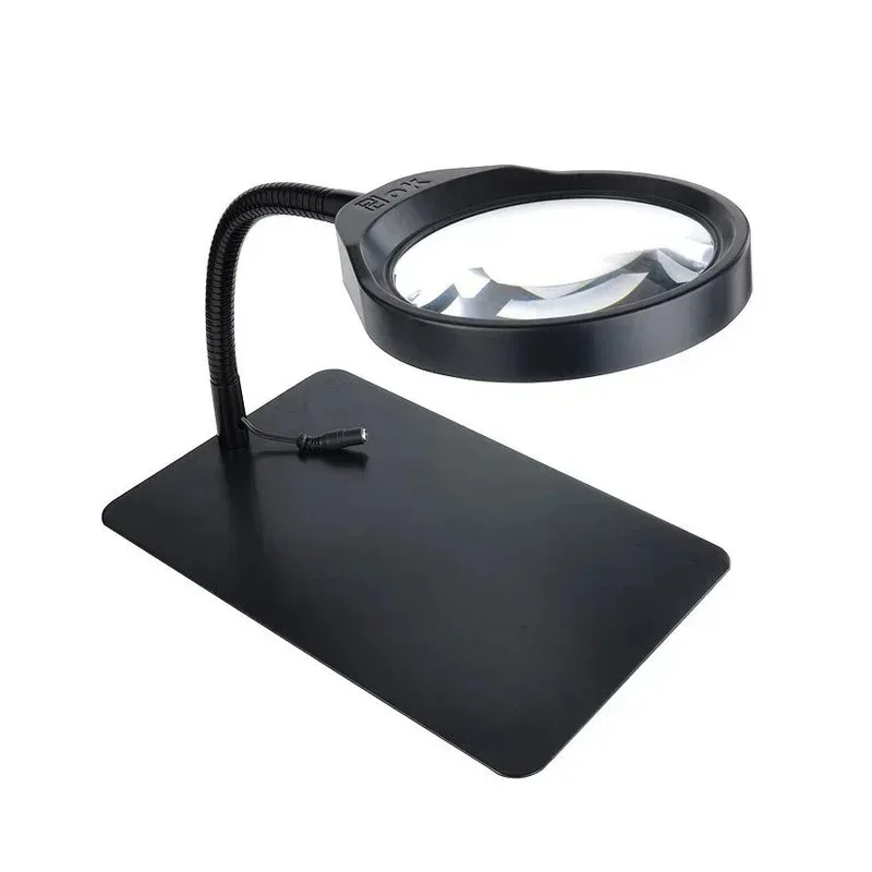 5X Foldable Desktop Magnifying Glass with LED Lights USB Magnifier with Base for Helping Hands Repair Welding Desk Lamp Loupe