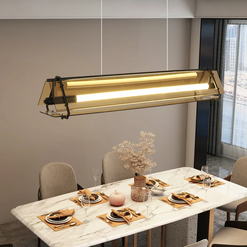 led linear pendant lamp ambar vidro temperado design minimalista industrial sala de jantar suspensao triangulo escritorio mesa 01