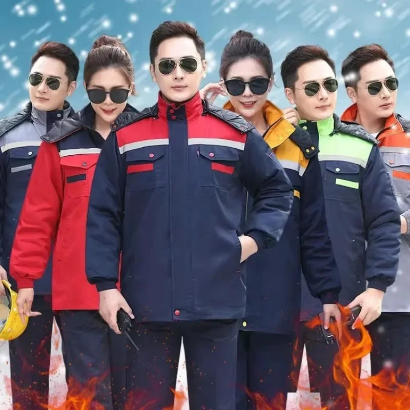 Winter Detachable Cotton-padded Jacket Polyester Cotton Mid-length Hooded Men's Cold-proof Repair Workshop Factory Clothing