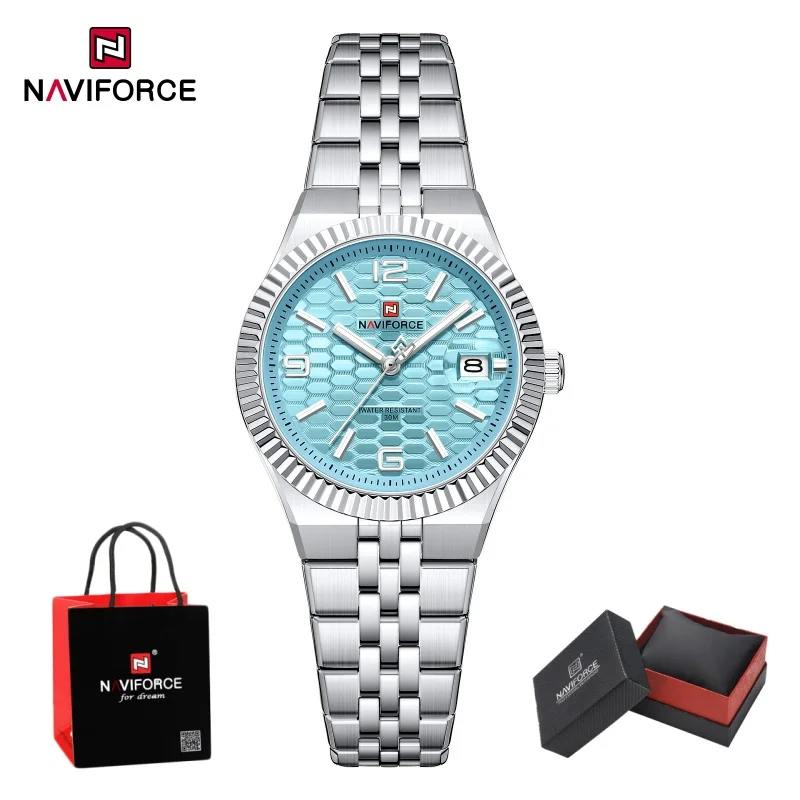 NAVIFORCE Women Watch Quartz Calendar Waterproof Luminous Steel Band Female Casual Girl Fashion Luxury Daily Wristwatch Gift Box