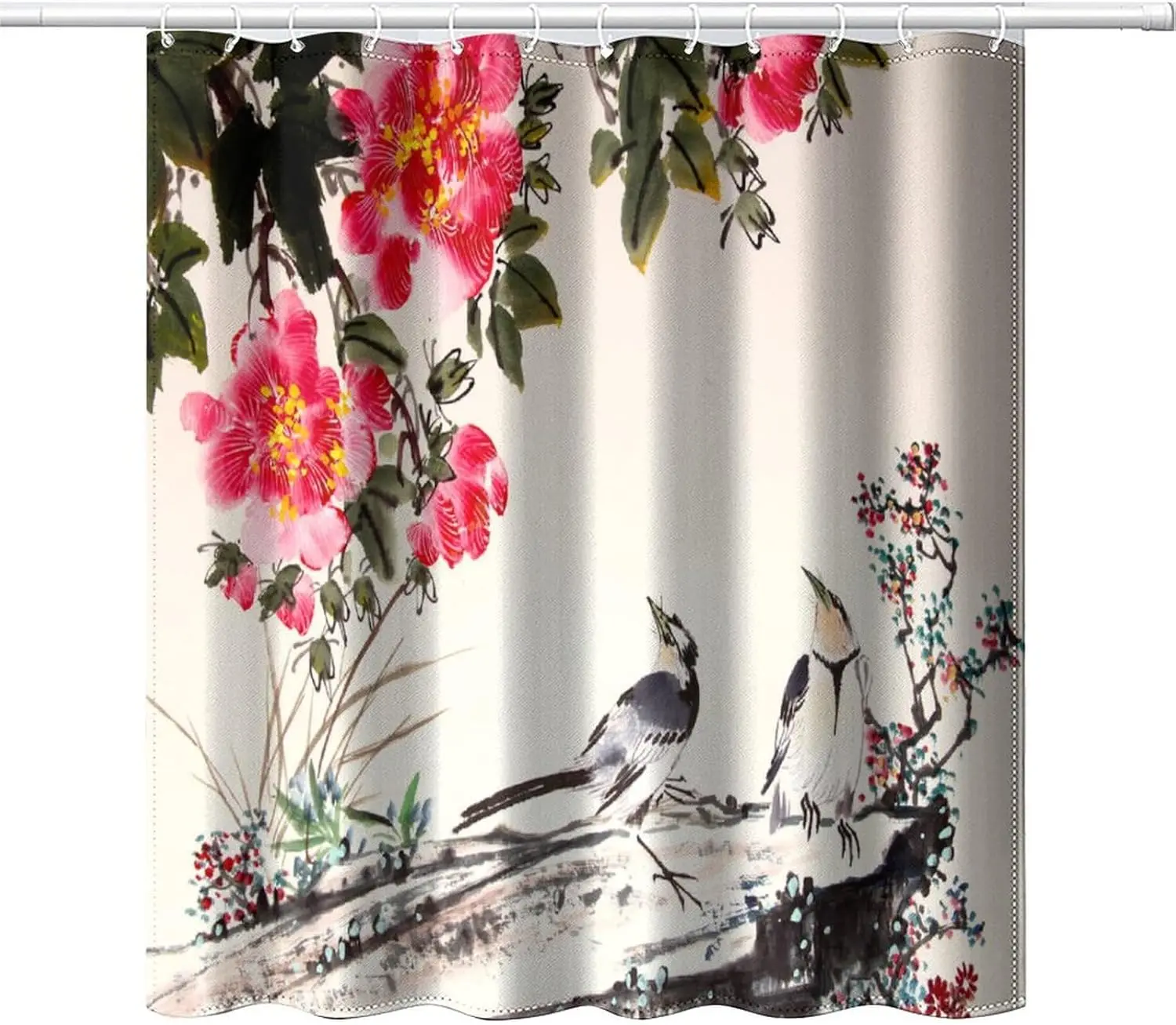 

180x180cm Chinese Style Flowers And Birds Painting Shower Curtain Traditional Art Ink Brushwork Bathroom Decorative Curtain