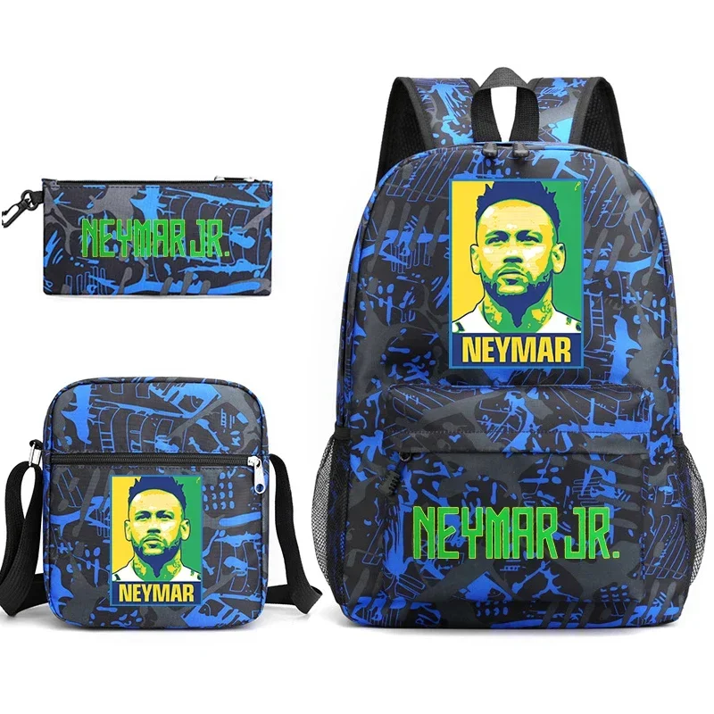 Conjunto de bolsa escolar para estudantes com estampa Neymar Avatar, mochila casual, bolsa de ombro, conjunto de 3 peças