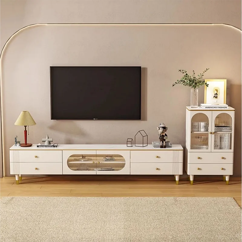 Nordic White Tv Stand Cabinet Storage Retractable Aesthetic Holder Tv Stand Cabinet Drawers Minimalist Mueble De Salon Furniture