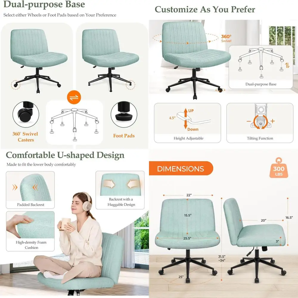 

Adjustable Swivel Desk Chair with Wide Legs, Mint Fabric, for Home or Office Use