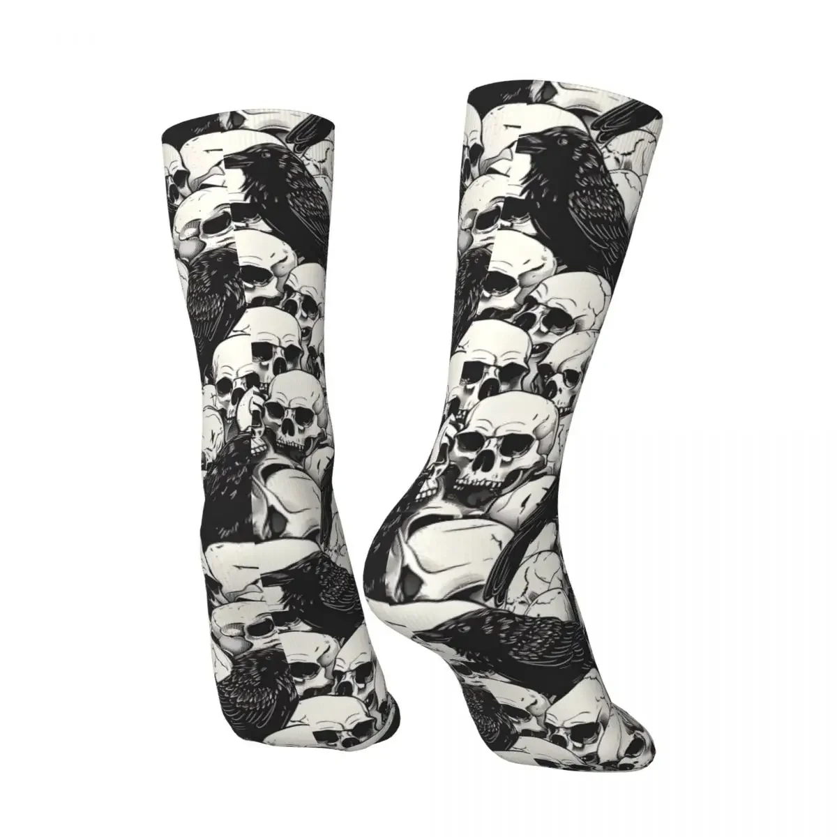 Crazy compression Skulls And Crows Pattern Sticker Sock for Men Harajuku Halloween Crow Skull Seamless Pattern Crew Sock Casual