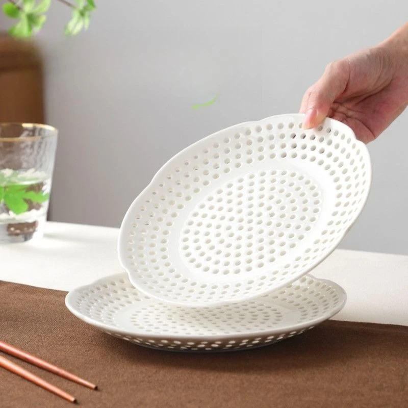 

Ceramic porous steamed buns steamed seafood drain plate round