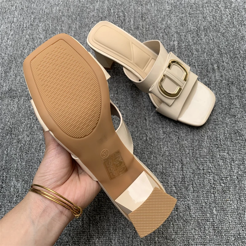 

Summer New Faion Casual Head Cover Sandals Comfortable Holiday Open-Toe Slip-On Slippers Korean Sle High Heel Rubber Bot