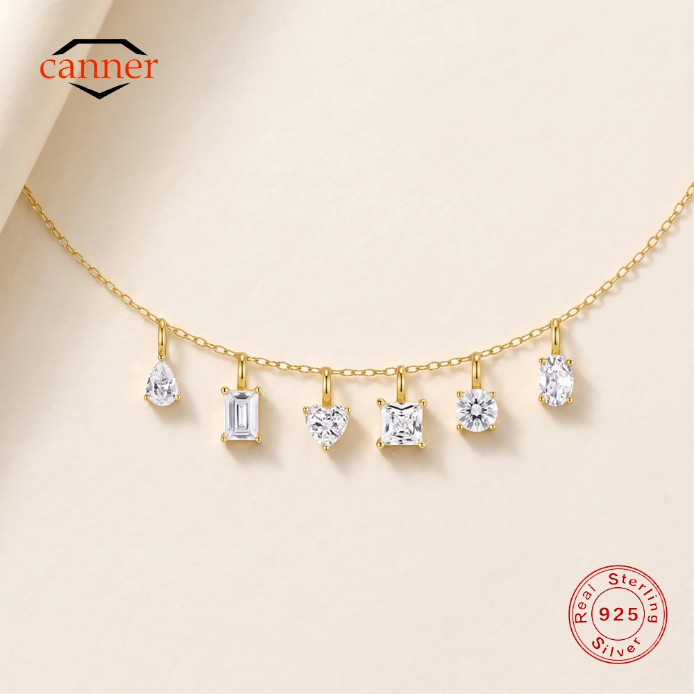 CANNER 925 Sterling Silver Egg Shape/Water Droplet/Heart Shape Large CZ Pendant Chain Necklace for Women Charm Accessory Jewelry