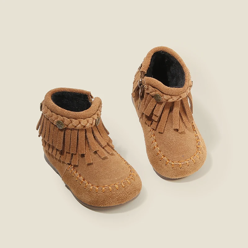 

Girls leather boots Korean version of the children's walking shoes fall and winter baby shoes padded boots female
