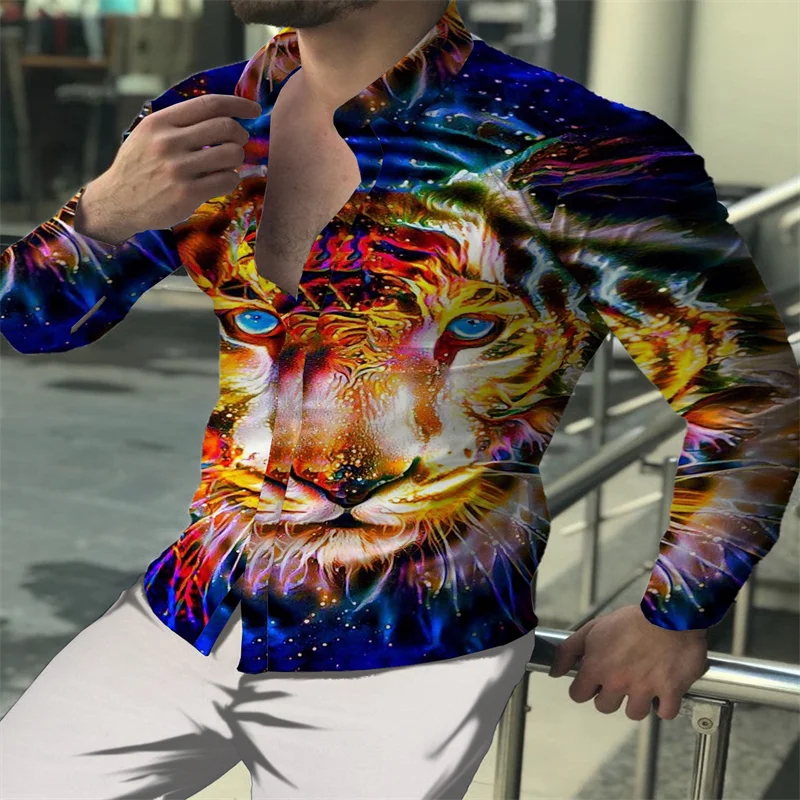 

Lapel Men's Shirt Novelty HD Printing Tiger Long Sleeve Shirt Fashion Casual Sports Outdoor Light Comfortable Spring Summer 2023