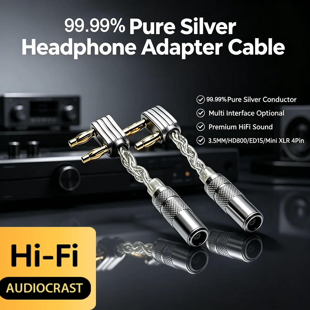 Pure Silver Headphone Adapter Cable 3.5mm Mini XLR 4Pin HD800 ED15 Austrian Audio Composer Hifi Audiophile Adaptor for Sound Equ