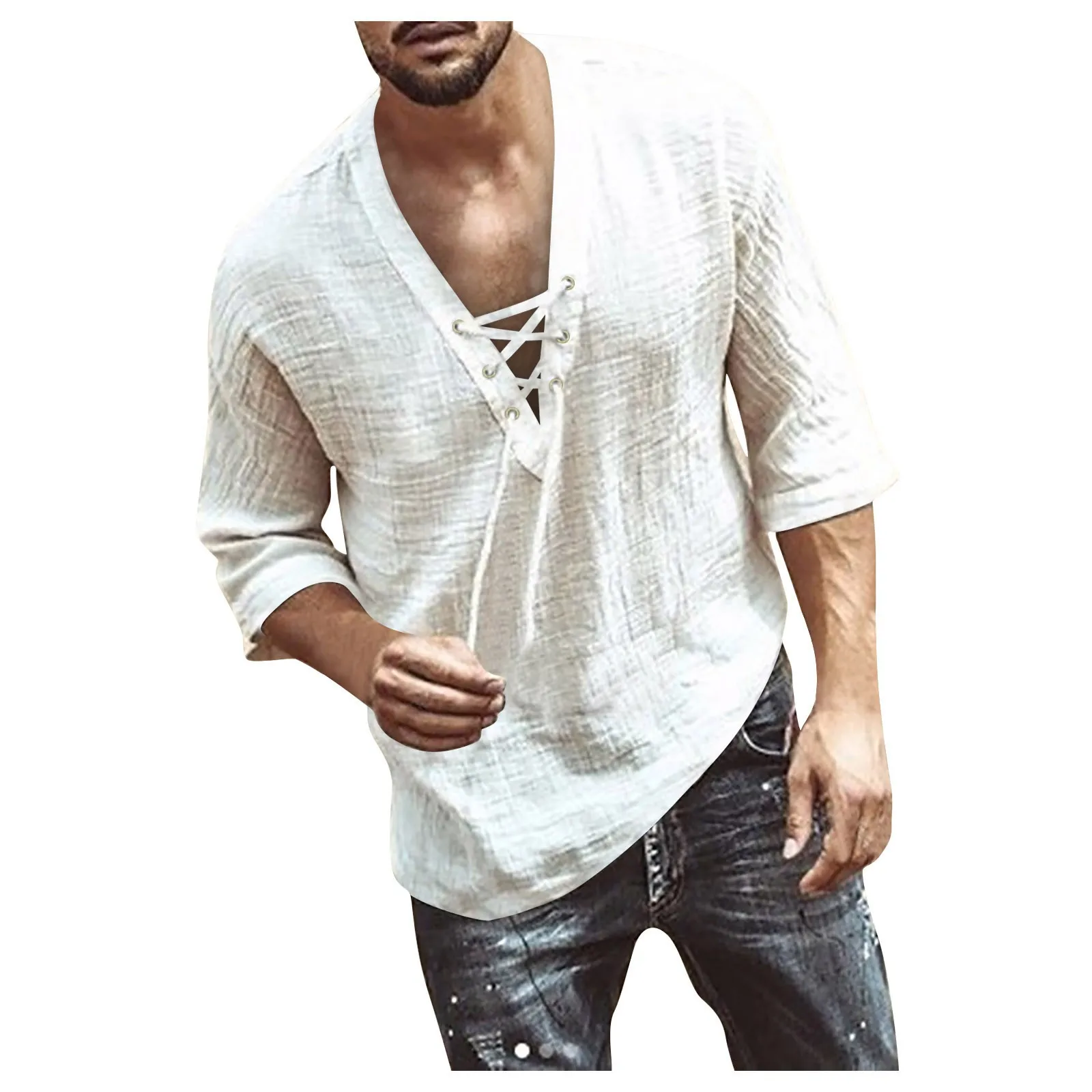 Casual Loose Buttoned Stand Collar Shirts Men\'s Cotton Linen Clothes Spring Summer Leisure Solid Color Long Sleeve Tops For Men