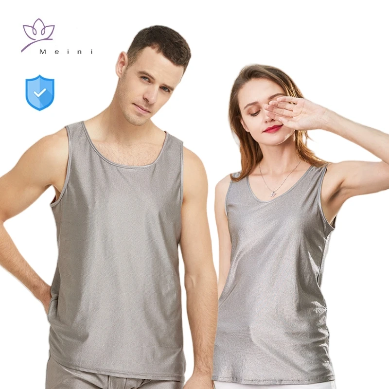 Real electromagnetic radiation protective 100% silver fiber knitted fabric undershirts 5g communication EMR shielding underwear