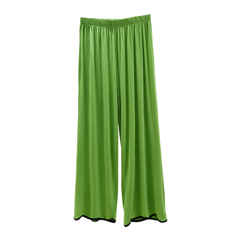 하이웨이스트 와이드 레그 팬츠 여성용 모달 잠옷 얇은 봄 여름 루즈 캐주얼 스트레이트 컷 홈 롱 팬츠 웨이브 엣지