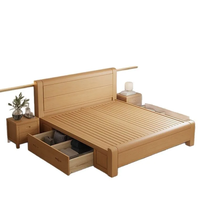 

Beech all solid wood bed 1.2m thickened 1.8 meters double 1.5m master bedroom storage 2.2 meters large bed