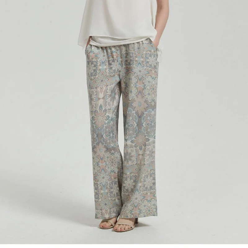 Pants for Women Plus Size XXXL 4XL Retro printed linen Thin Loose Wide Leg  High Waist Casual Cool Trousers