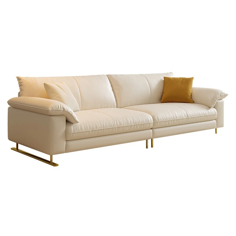 French cream style, first layer cowhide, small living room, modern simplicity, leather sofa
