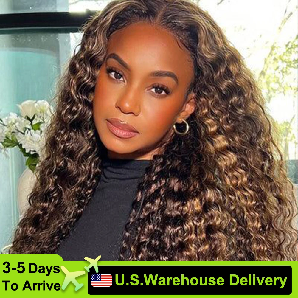 

Highlight Ombre Brown 30 34 Inch Lace Front Wig Curly Human Hair Wigs 13X4 HD Lace Deep Wave Frontal Wigs For Black Women