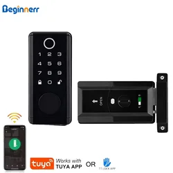 IP65 Waterproof Smart Rim Door Lock Deadbolt Tuya BLE Keyless Entry Fingerprint RFID Card Password DIY Electronic Door Lock