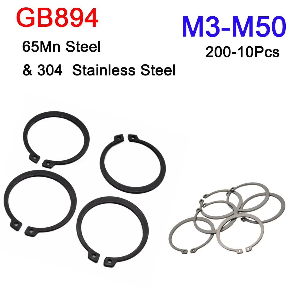 Image of 10–200 Stück schwarze 65Mn GB894 M3 bis M50 304 Edelstahl M3-50 Schaft C-Typ externer Sicherungsring, Lagerhalteclip, Schnappring