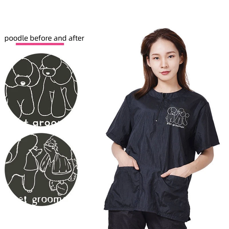 Pet Dog Grooming Work Clothes Pet Groomer Waterproof Uniforms Short Sleeved Apron Anti Hair Smock Pet Hospital Gown Pants Y0516