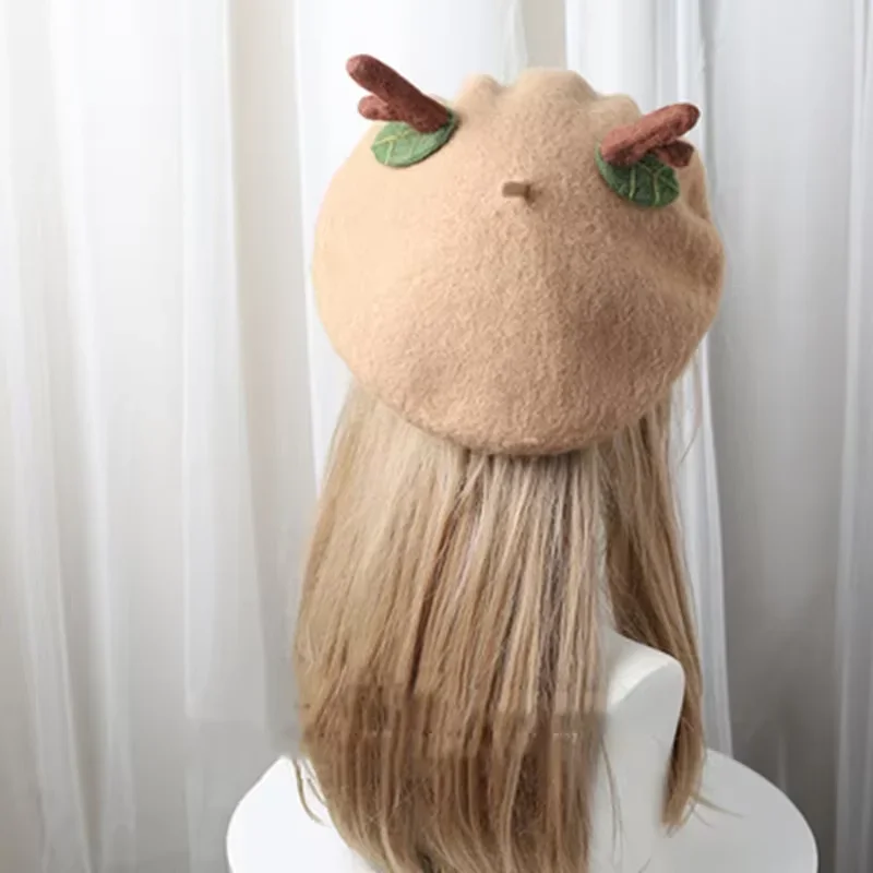 Neue modische und vielseitige kleine frische Geweih Baskenmütze Damen Herbst und Winter süßes Mädchen koreanische Ausgabe handgefertigte Wollmütze – Detail 2
