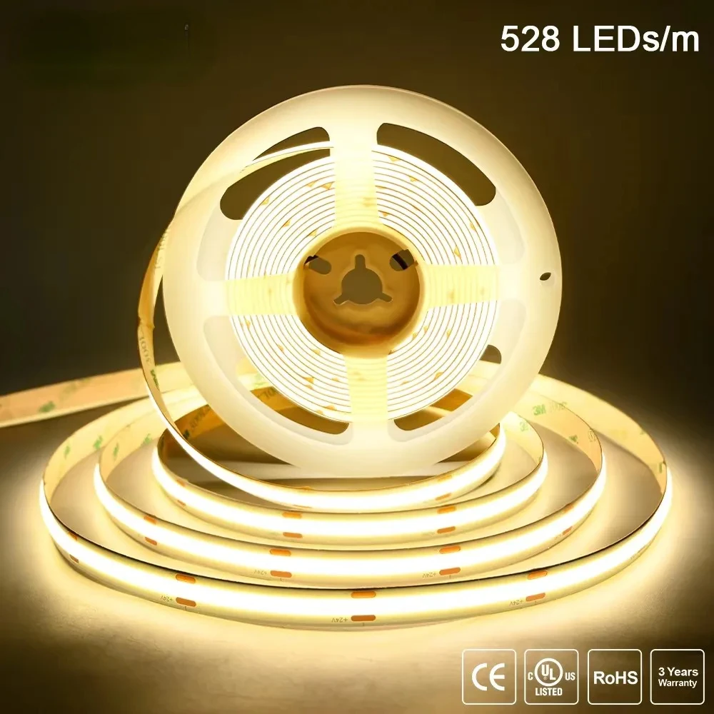 الخطي عكس الضوء 24 فولت 12 فولت COB LED قطاع ضوء 10 مللي متر 528 المصابيح مرنة LED الشريط الشريط RA90 لغرفة ديكور 3000 كيلو 4000 كيلو 6500 كيلو الإضاءة