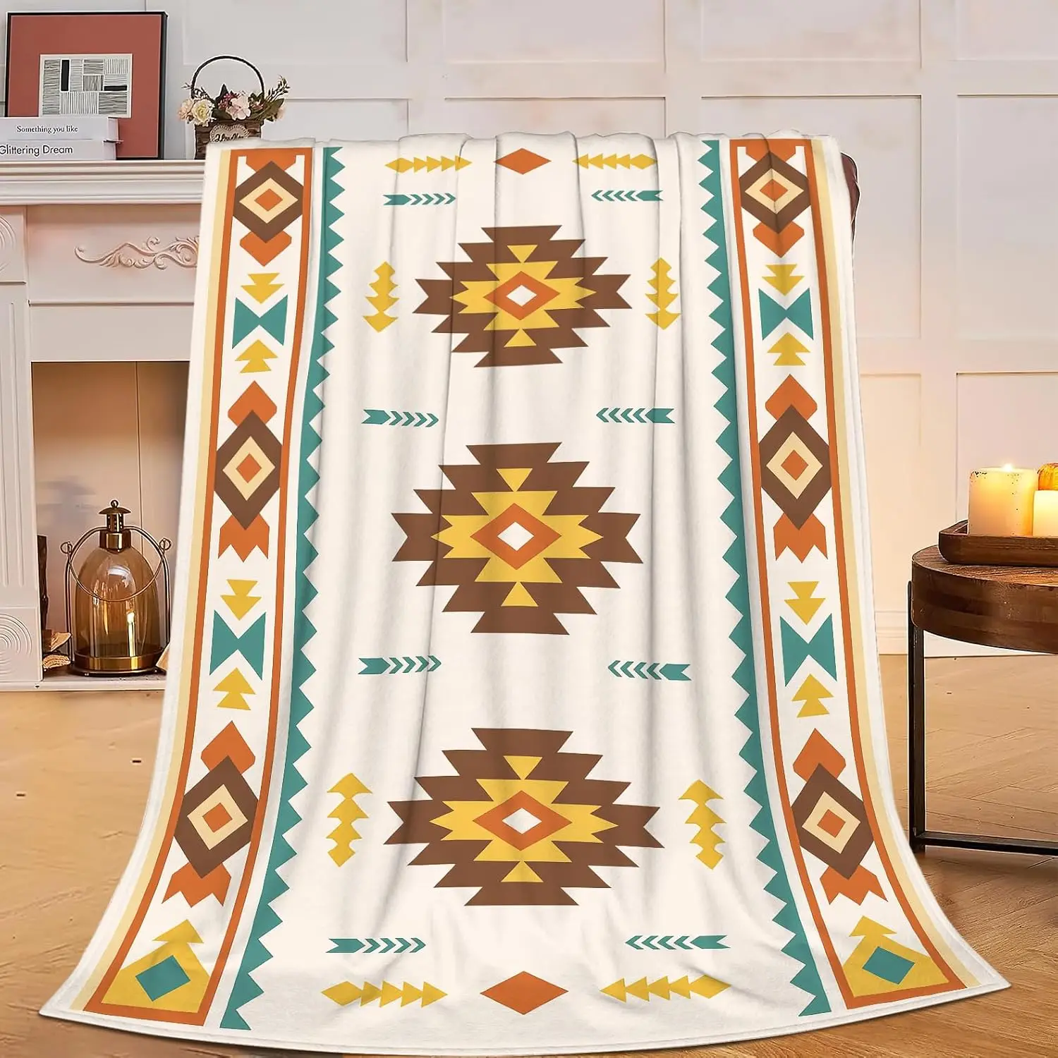 Geometric Southwestern Aztec Throw Blanket for Home Decor Boho Cozy Couch Decor Accent Fall Spring Seasonal Living Room Throw
