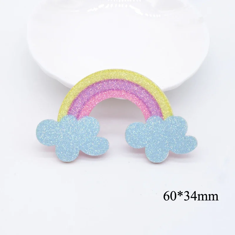 10Pcs Glitter Print Appliques Meteor Flower Rainbow Butterfly for DIY Crafts Cake Topper Headwear Hair Clips Bow Decor Patches