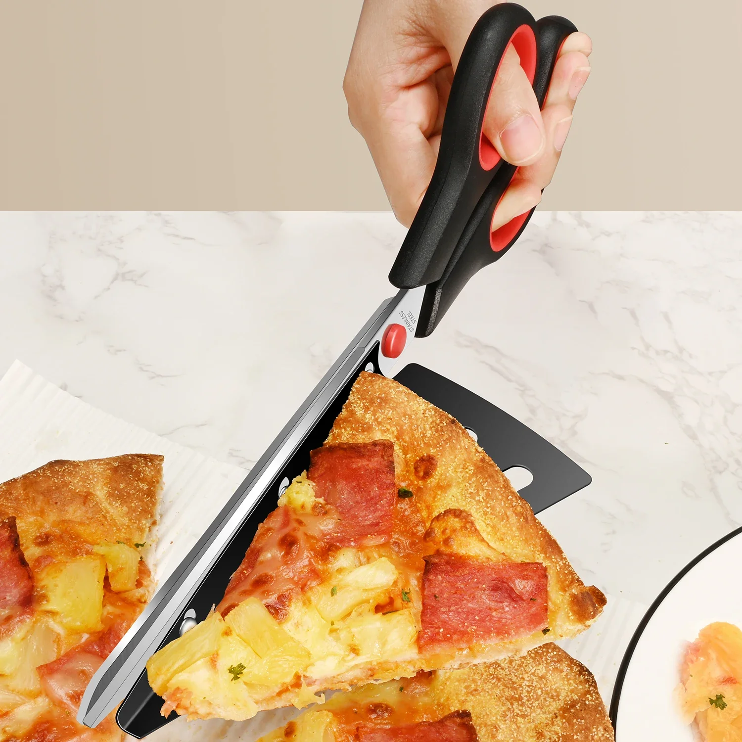 مقص مجرفة بيتزا من الفولاذ المقاوم للصدأ قابل للفصل ، مقص طعام 2 في 1 ، مقص خبز مطبخ ، منزلي