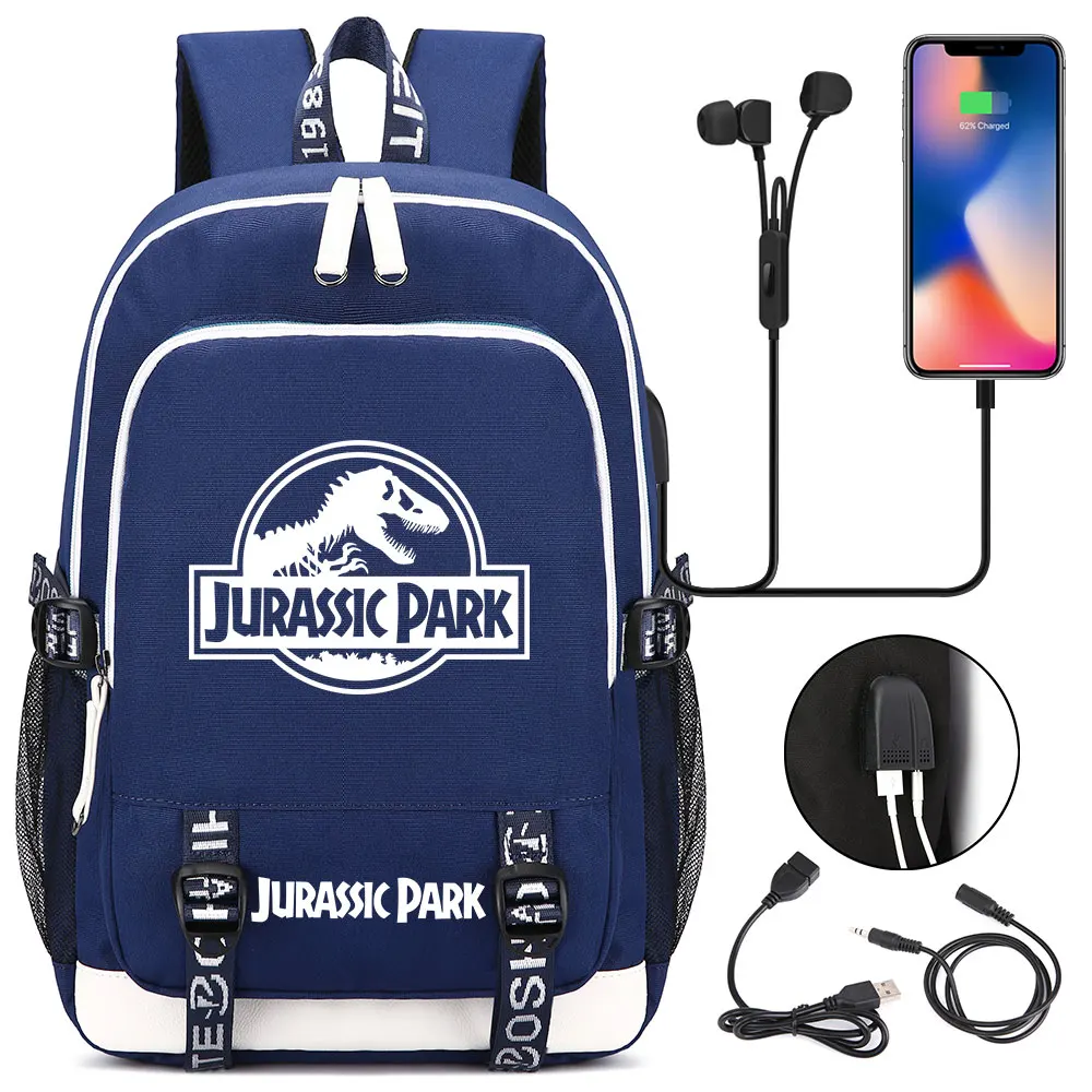 HOT sale Jurassic Park World backpack multifunction USB charging Travel bag for teenagers Boys Girls Student School Bags