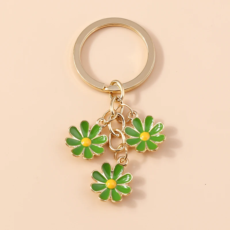 Cute Enamel Flower Keychain Charms for Women Girls Keyring Pendatns Handbag Decor DIY Key Chain Jewelry Accessories