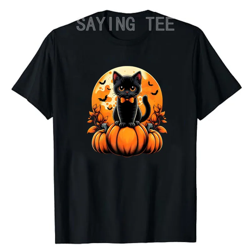 

Retro Black Cat Pumpkin Halloween Costume Fall Autumn Season T-Shirt Humor Funny Cute Black Kitty Lover Graphic Tops Saying Tee