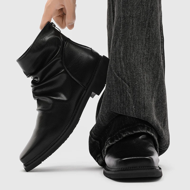 

Men Business Chelsea Boots Black Men Casual Comfortable Anti-slip Fashionable Zipper Short Boots Retro Work Boots Sizes 38-46