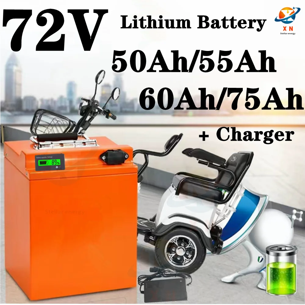 

72V 50Ah 55Ah 60Ah 75Ah Lithium Ion Battery Bms For 1000W 3000W Small Four -Wheel Car Pedal Electric Bicycle+10A Charger