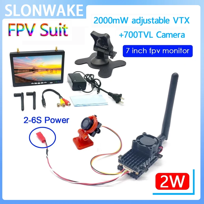 

Over 20Km 5.8G 48CH 2000MW FPV Wireless Transmitter VTX and 700TVL fpv camera with 7 inch HD IPS 1024*600 fpv monitor use for RC