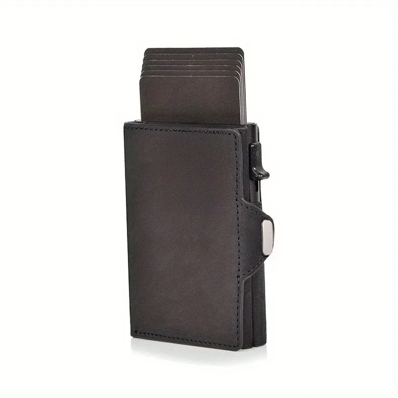 

Pop-Up Credit Card Case with RFID Protection Genuine Leather Wallet with Compartment for Notes and Coins for Men and Women