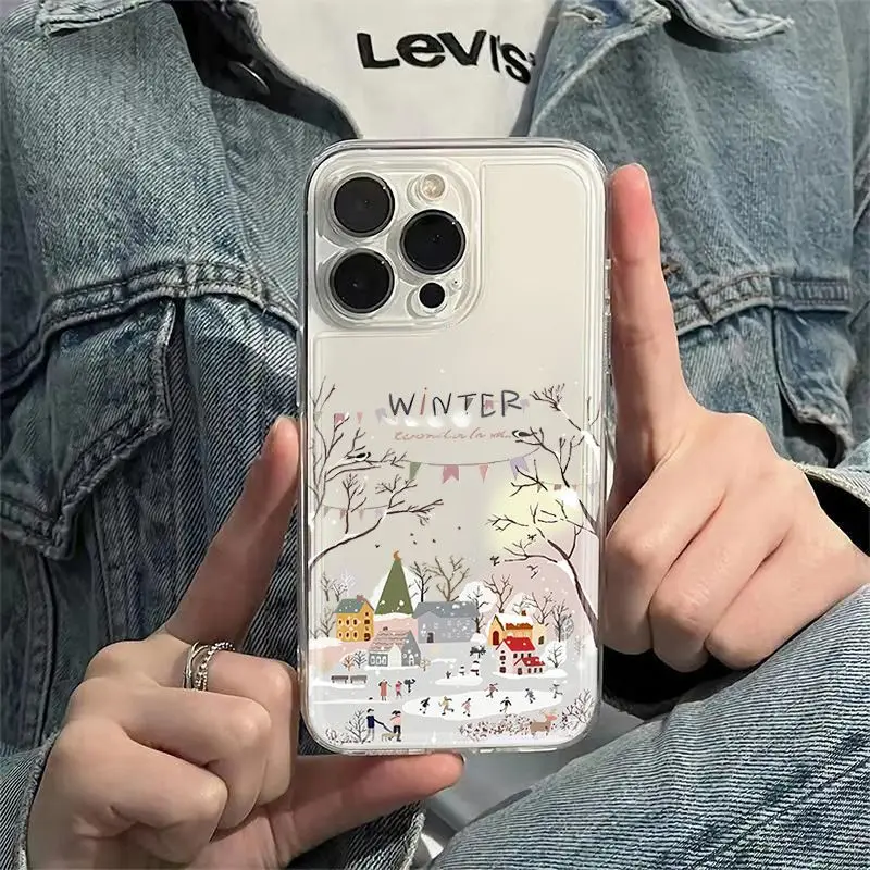 The Beautiful Falling Snow in Winter Phone Case iPhone 16 15 14 13 12 11 Pro Max XR X XS 14 15 78 Plus Y2K Anti Fall Clear Cover