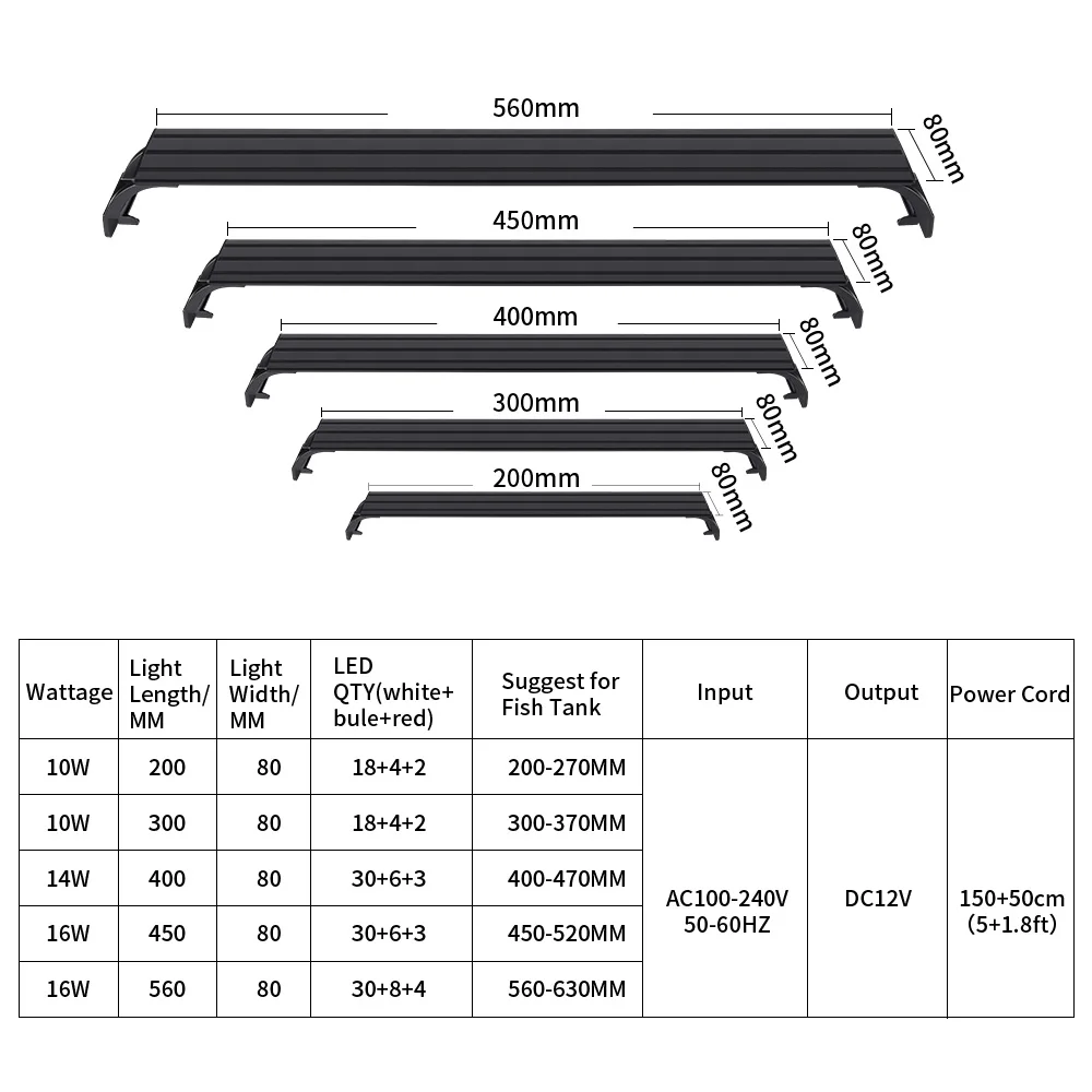 20-56CM Aquarium Light fish tanks Timing Clip Lamp 3 color brightness adjust Aquatic plants Lighting Waterproof 100~240V