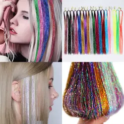 93cm Sparkle Synthetic Hair Tinsel Rainbow Strand Girls Headwear Hairbinge Hair Laser False Hair Extensions Decor Glitter Strips
