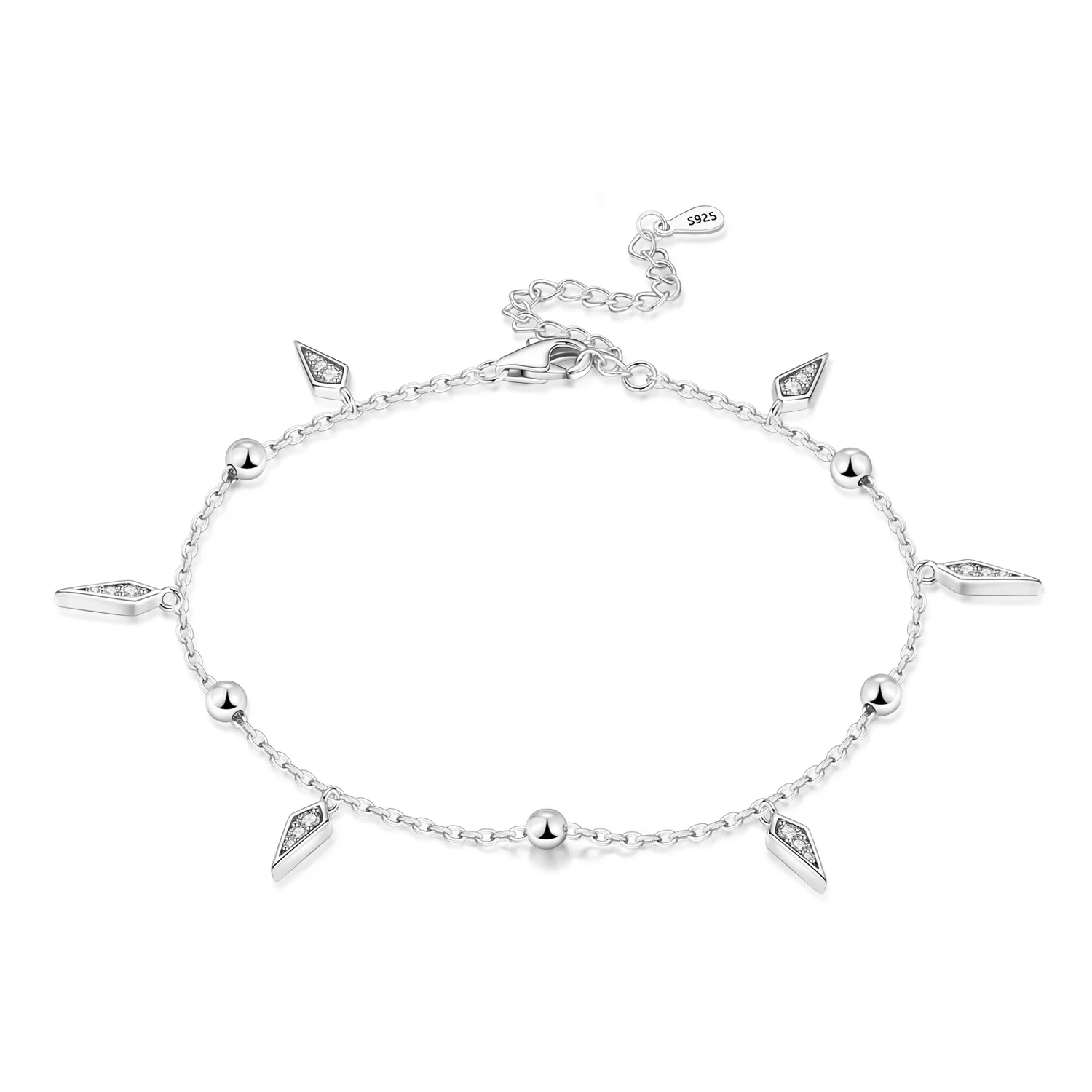 Women's S925 Sterling Silver Double Star Shaped Chain Anklet