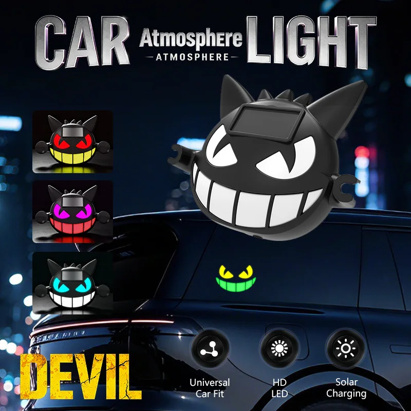 Halloween Decoration Solar Demon Eye LED Car Rear Window Light Dynamic Expression Ambient Lamp Wireless Car Warning Decor Light
