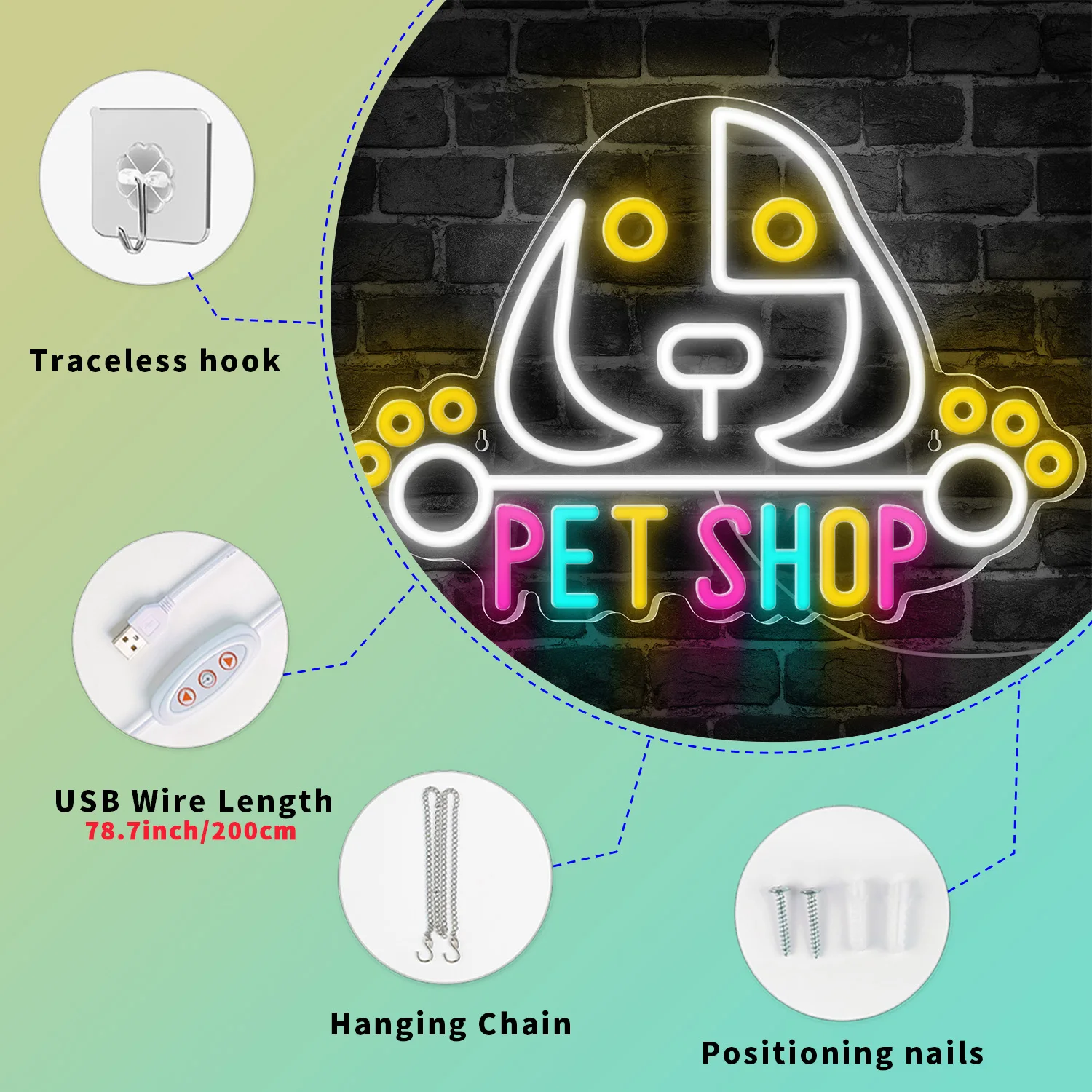 أضواء النيون PET SHOP مرحة ودافئة باللون، مناسبة لإضاءة الجو في متاجر الحيوانات الأليفة أو غرف النوم أو العمل #6