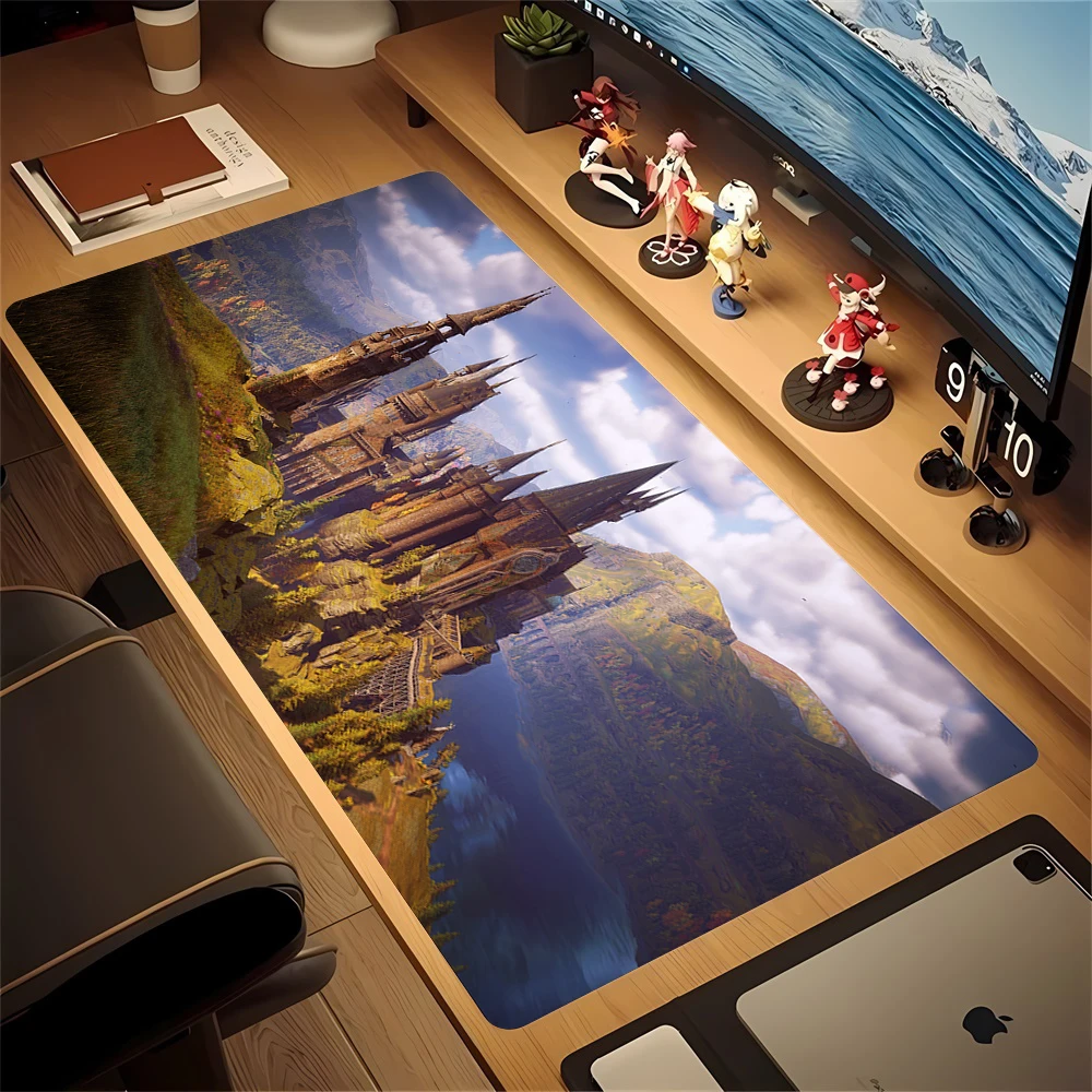Gaming Mouse Pad, Large Castle Desk Mat, Non-Slip Keyboard Pad, Waterproof Table Mat for Gamer Office