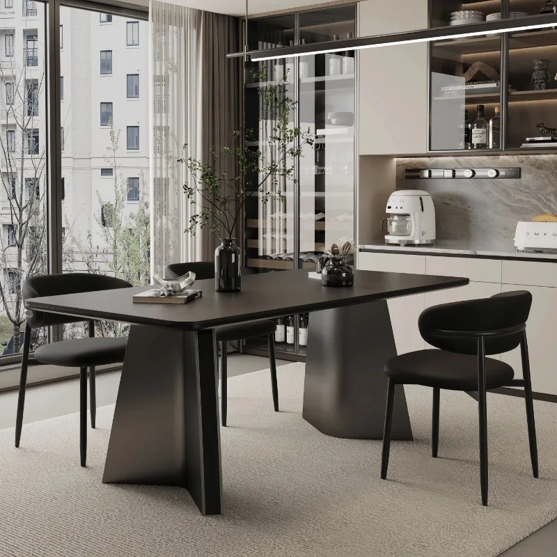 

Coffee Center Dining Table Household Rock Slab Modern Simple Light Luxury Rectangular Apartment Rooms Style Home Furniture