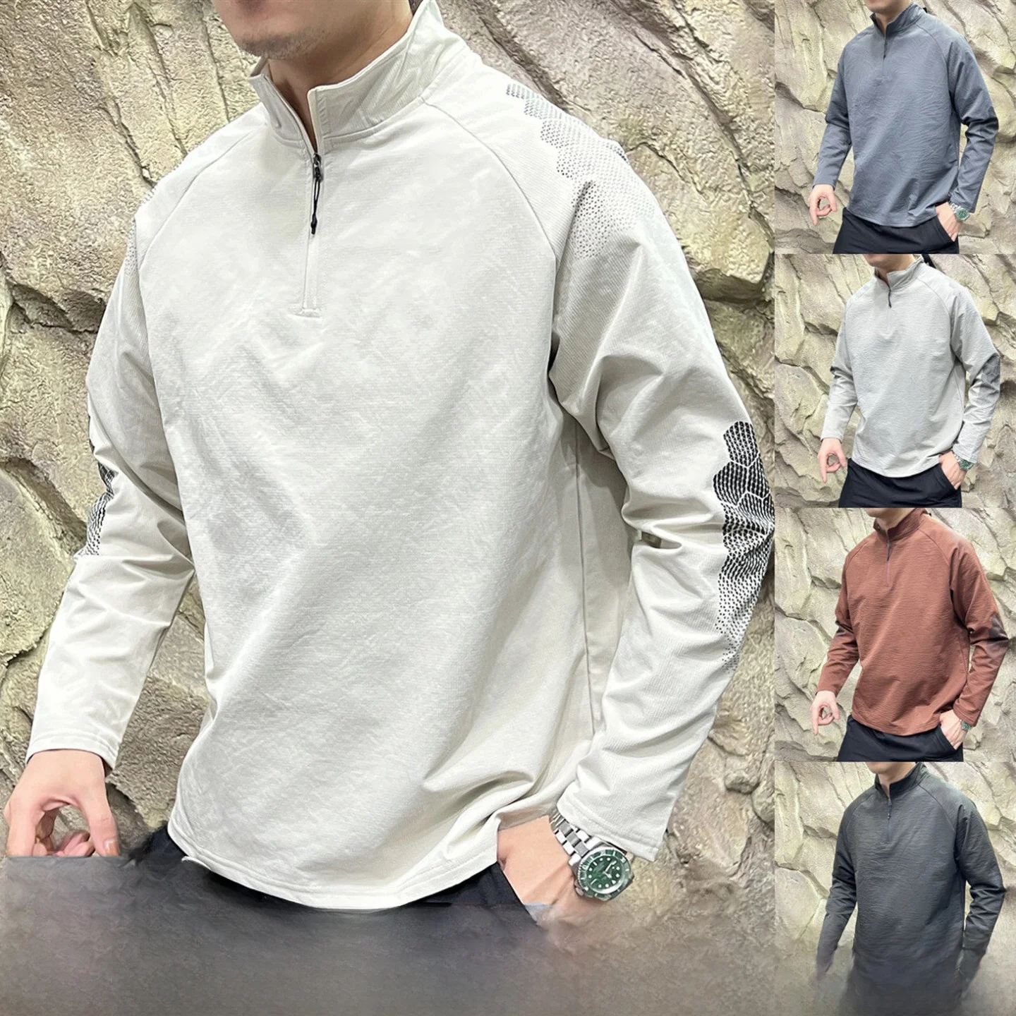 

High-End Outdoor Men's Fce Long Sve T-irt Breathable Qui-Dry f Zip Hoodie Comfortable Warm Windproof Polyester