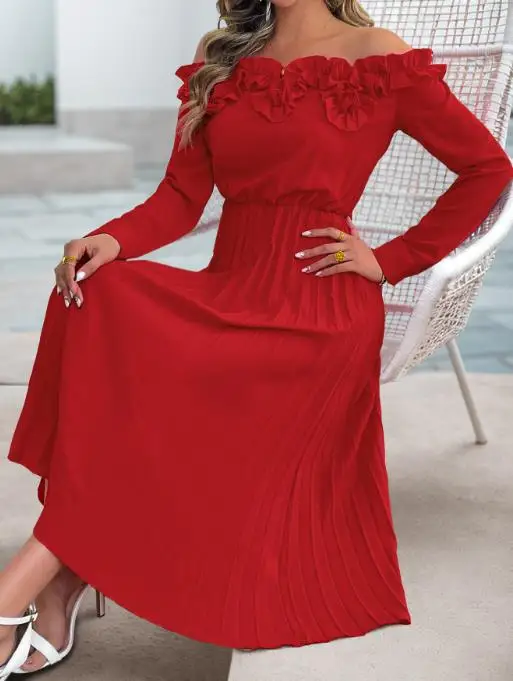 

Children's One Shoulder Long Sleeve Red Dress Elegant Sweet Holiday Fashion 2025 New