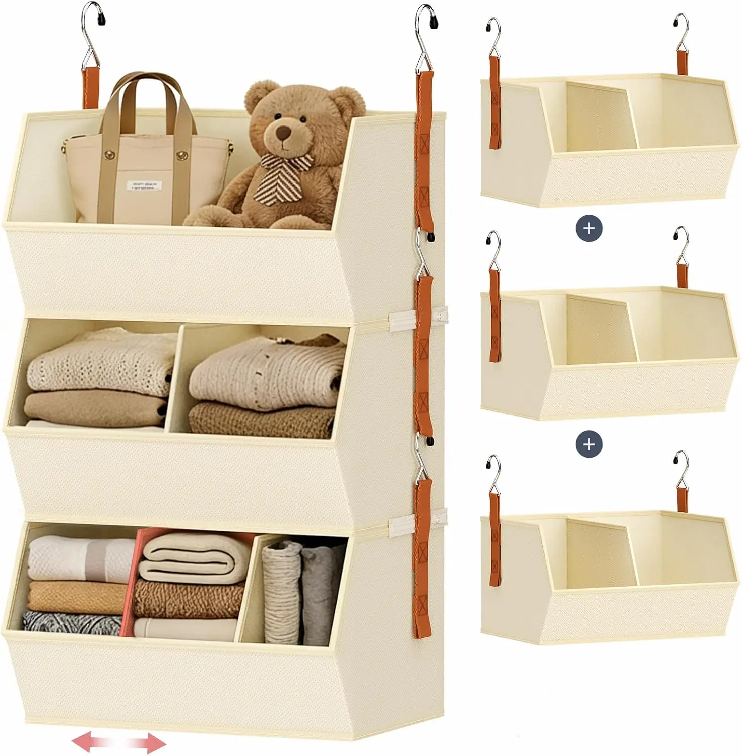 

Hanging Closet Organizer Extra Large, Clothes Hanging Shelves for Closet with Divider, Collapsible Closet Storage System, Fab